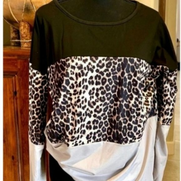 Free Style! Tops - **Last One**Free Style! Black & Grey Leopard Colorblock Top